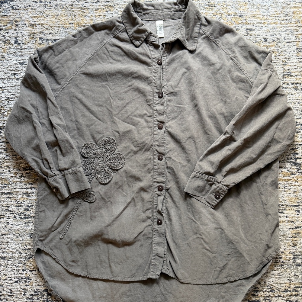 Boutique khaki/stone color oversized button down shirt
